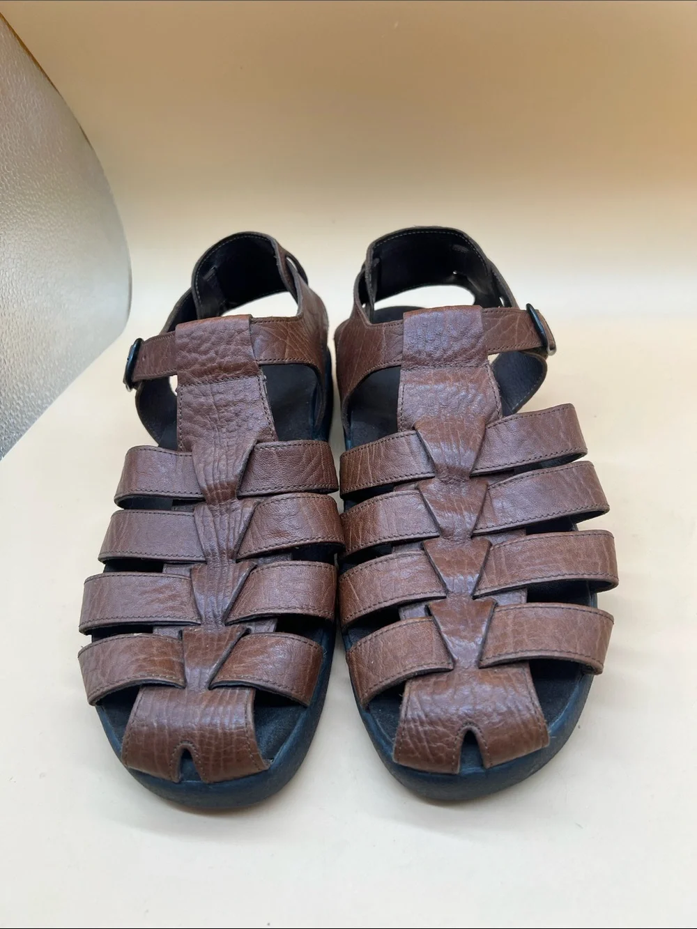 Mephisto Brown Leather Fisherman Sandals Men’s EU 44 US 10.5-11 Made in Portugal
